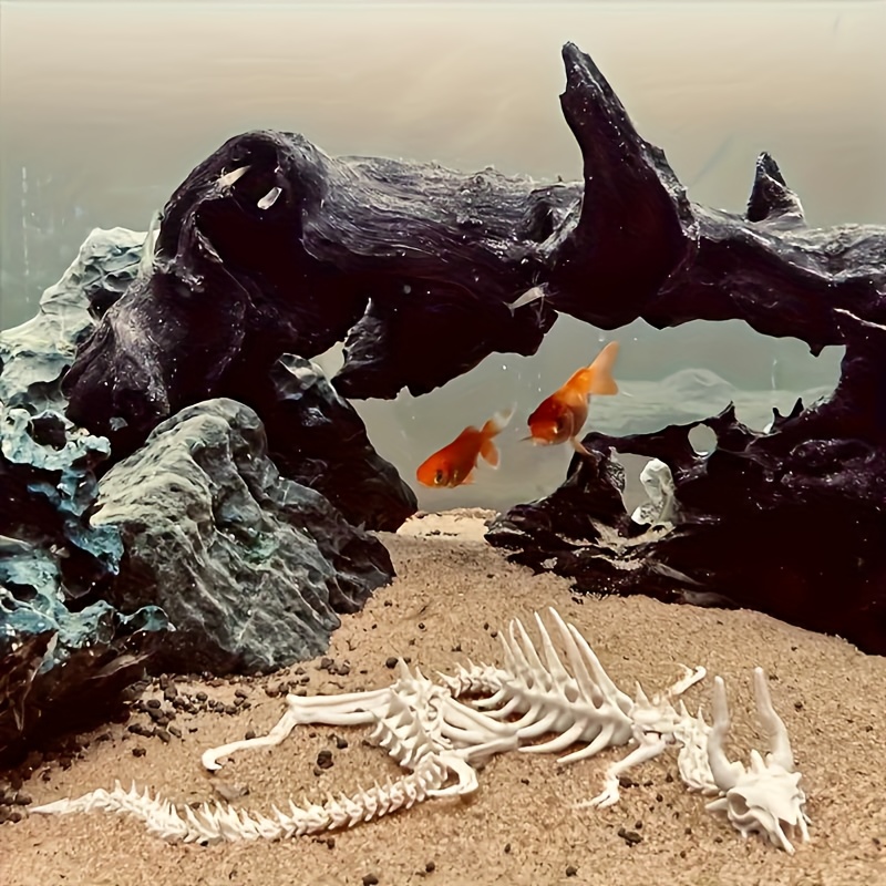 Aquarium Plants Live - 1個入り ドラゴン型魚骨飾り 水槽用 ドラゴンボーン化石オーナメント 柔軟な脊椎 可動関節