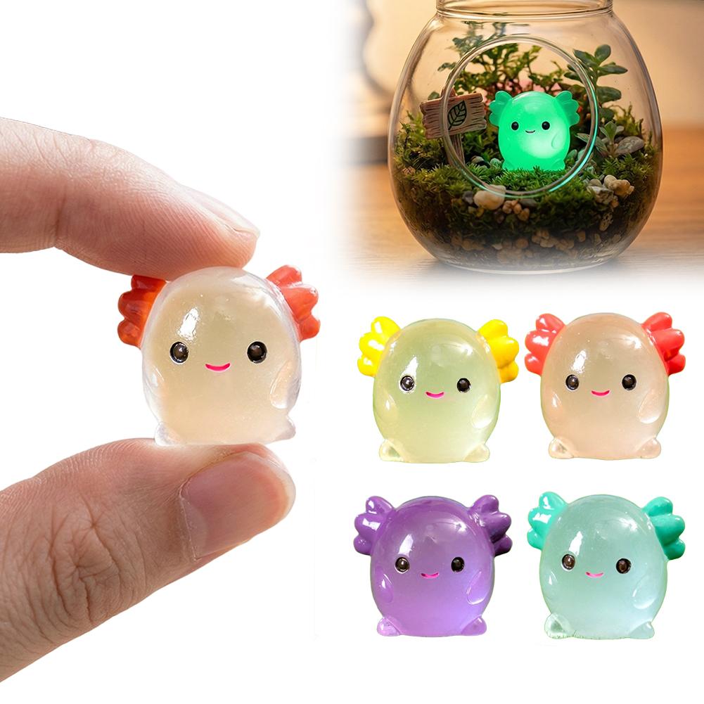 Aquarium Moss - 光るアホロートルミニチュア、暗闇で光る動物フィギュア、モスマイクロ風景DIY、妖精の庭の装飾、水槽の飾り