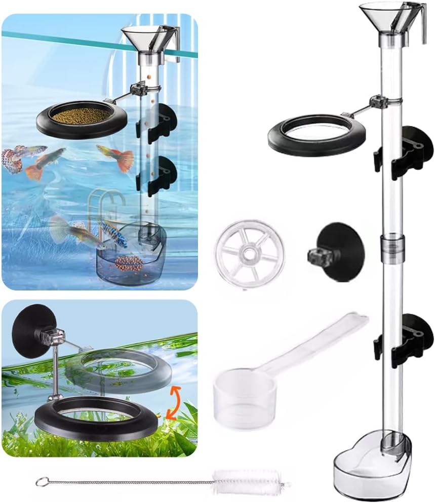Aquarium Fertilizer - 魚エビ給餌皿セット 魚フィーダーチューブキット 給餌リング付き 吸盤 調整可能なチューブ 給餌水族館用品