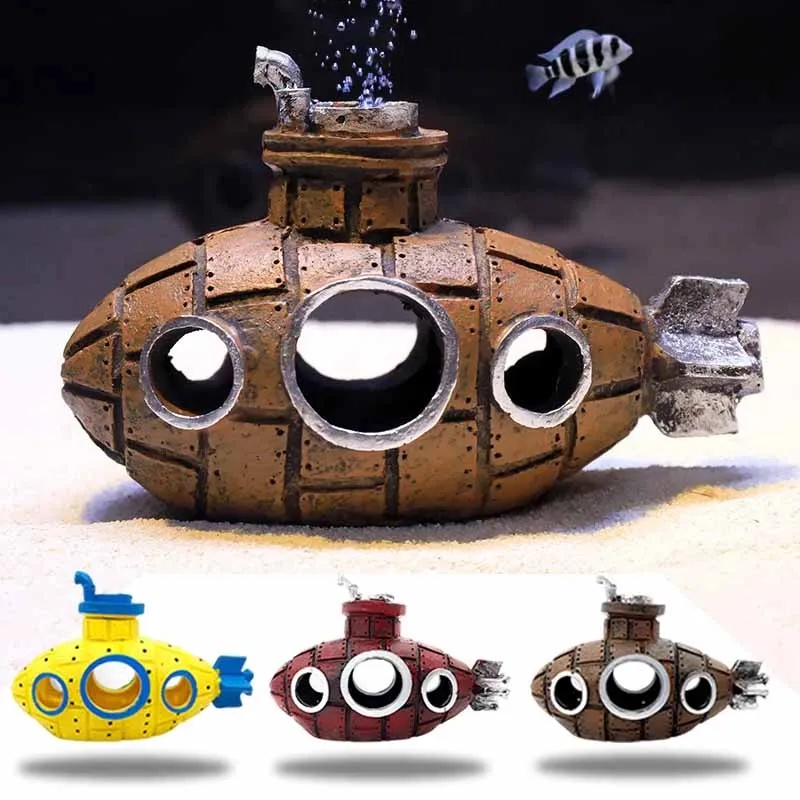 樹脂製潜水艦型オーナメント、水槽飾り、魚やエビの隠れ家、洞窟 - Aquarium Plants Live のレビューと価格
