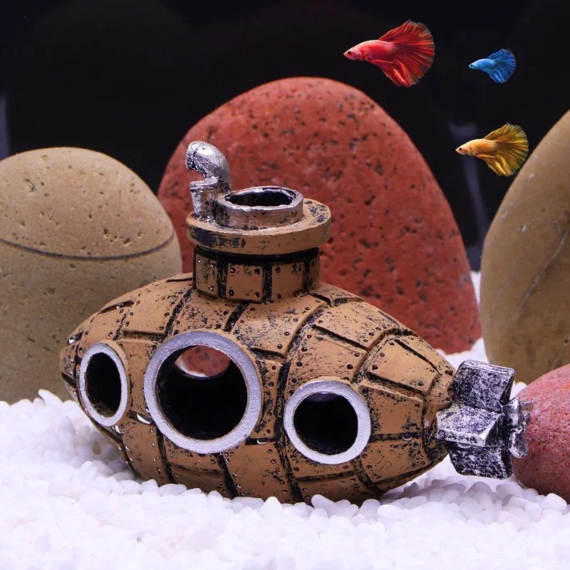 樹脂製潜水艦型オーナメント、水槽飾り、魚やエビの隠れ家、洞窟 - Aquarium Plants Live のレビューと価格